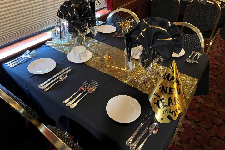 dining table with New Years' Eve decorations