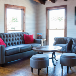 with furniture and a large window