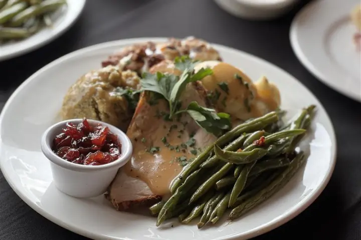 Thanksgiving food on a plate